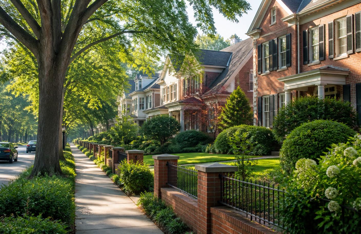 Tree-lined street of upscale homes in the Triangle